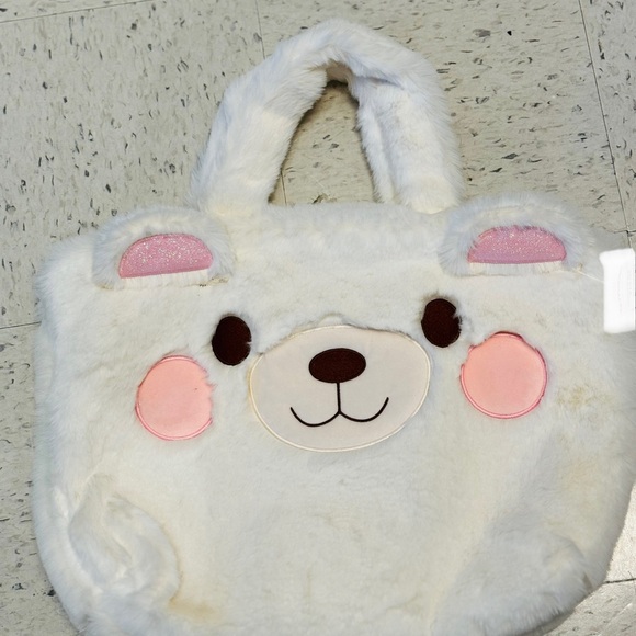 Adorable White and Pink Bear faux fur Tote bag - Picture 2 of 3
